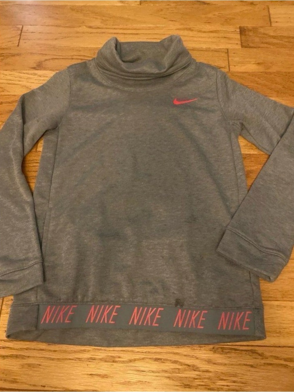 Nike dri-fit, women’s grey cowl neck, athletic pullover sweater size XL